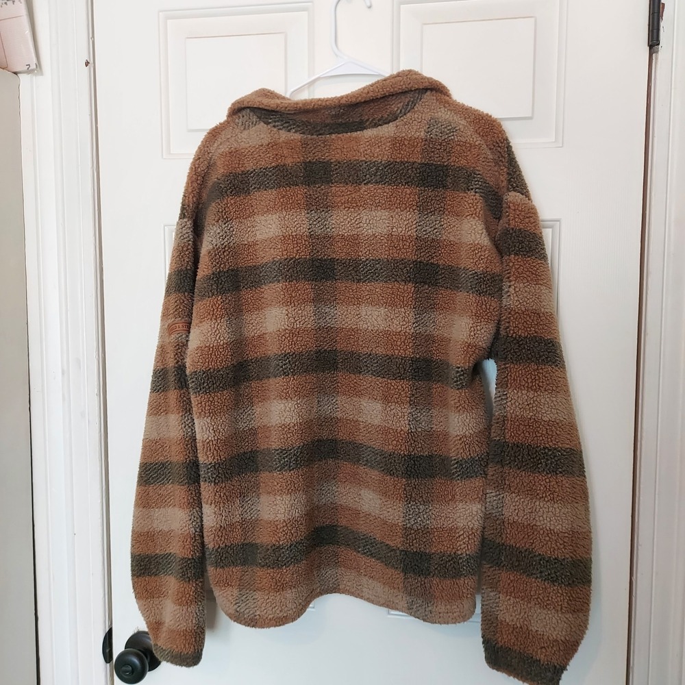 Field & Stream Mens Large Plaid Sherpa Fleece Quarter Zip Pullover Brown USA - Picture 4 of 4